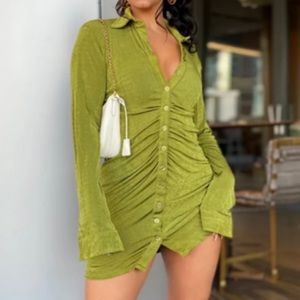Green button up dress